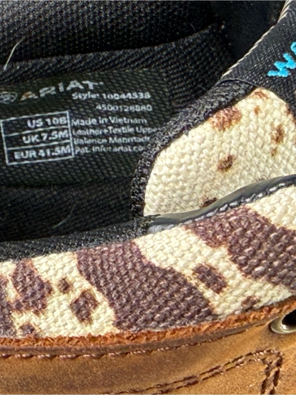 Ariat Terrain Waterproof ATS Brown Leather Hiking Boots Cow Print Men’s 10B - Picture 3 of 7